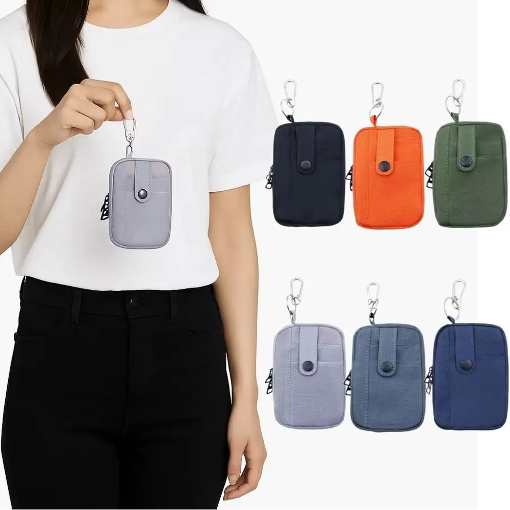 

Портативная холщовая сумка для наушников, однотонная квадратная мини-сумка для хранения, сверхлегкая с подвесным крючком, дорожный кошелек для монет