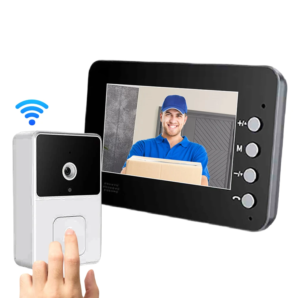 43-インチ-ips-スクリーンワイヤレスビデオドアベル-2-ウェイオーディオ-24g-wi-fi-hd-ビデオドアベル赤外線ナイトビジョンファミリーアパート用