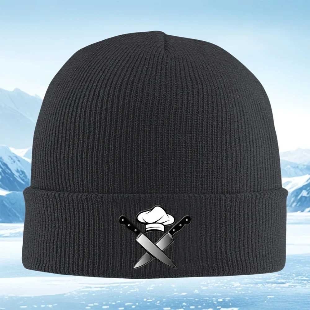 2026 Knives crossed chef hat emblem Men Women Unisex Knitted Hat Beanie Pullover Cap Winter Thermal Warm Christmas Outdoor Cycli