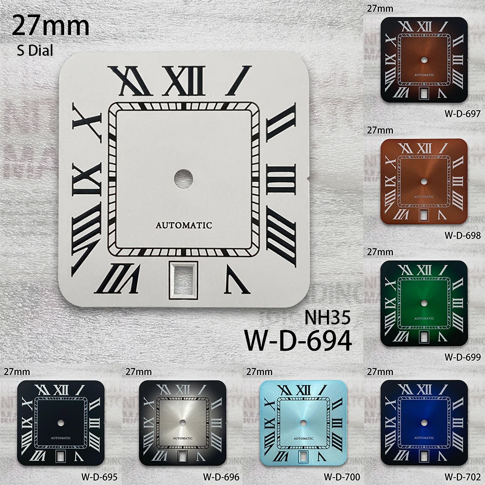 27mm Square Rome S Dial Fit NH35/NH36/4R/7S Automatic Movement 6 O'clock Calendar Window Watch Modification Accessories