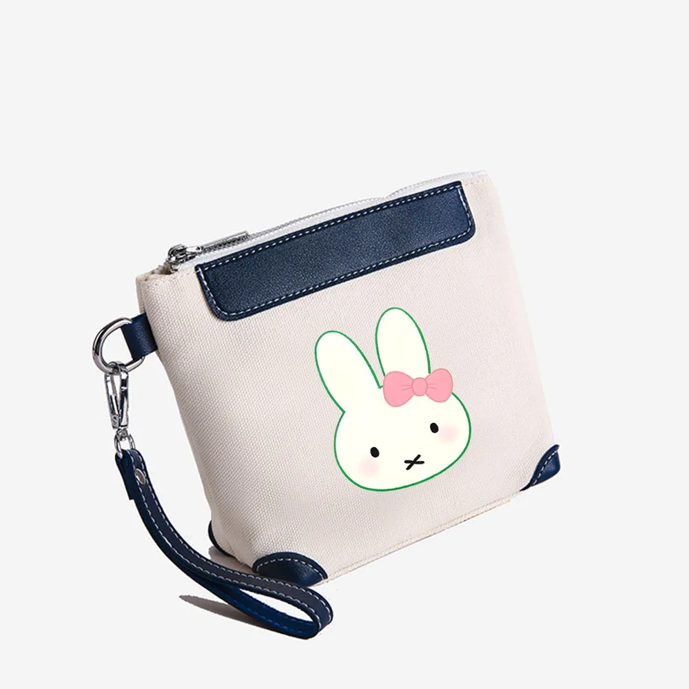 Miffy – trousse de maquillage de dessin animé, pochette en toile Beige avec motif de lapin, dragonne, sac à cosmétiques, sac de rangement Portable pour femmes