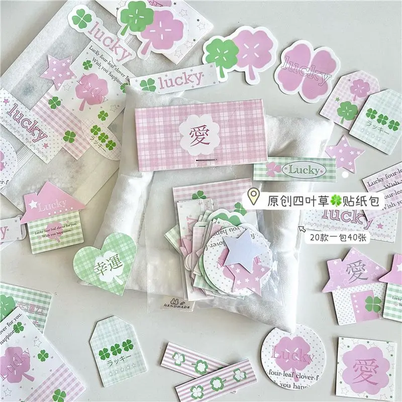 INS Lucky Four-Leaf Clover Sticker Roll Shipping Seal Stickers Card Sticker Pack