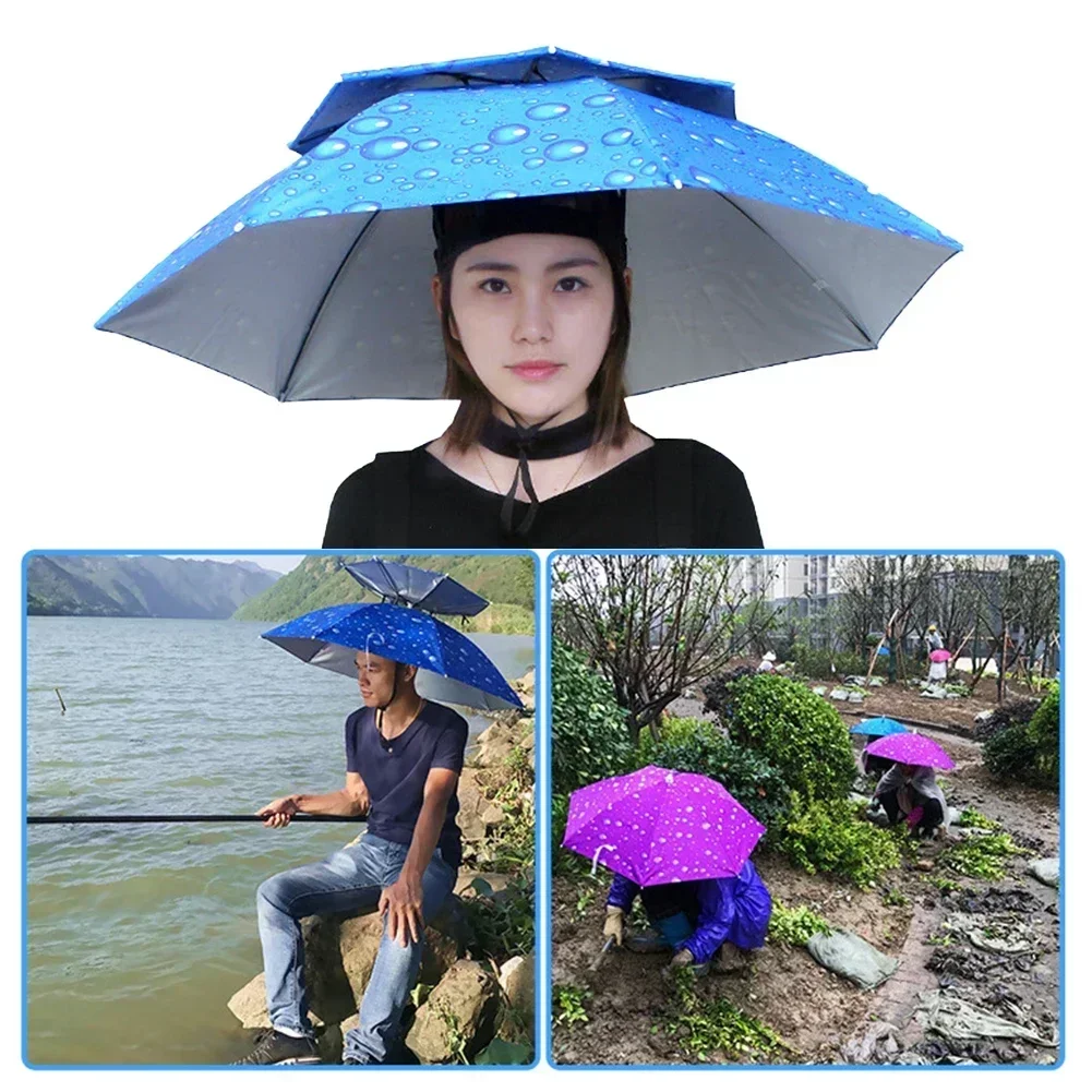 Portable Rain Umbrella Hat Army Green Foldable Outdoor Pesca Sun Shade Waterproof Camping Fishing Headwear Cap Beach Head Hats