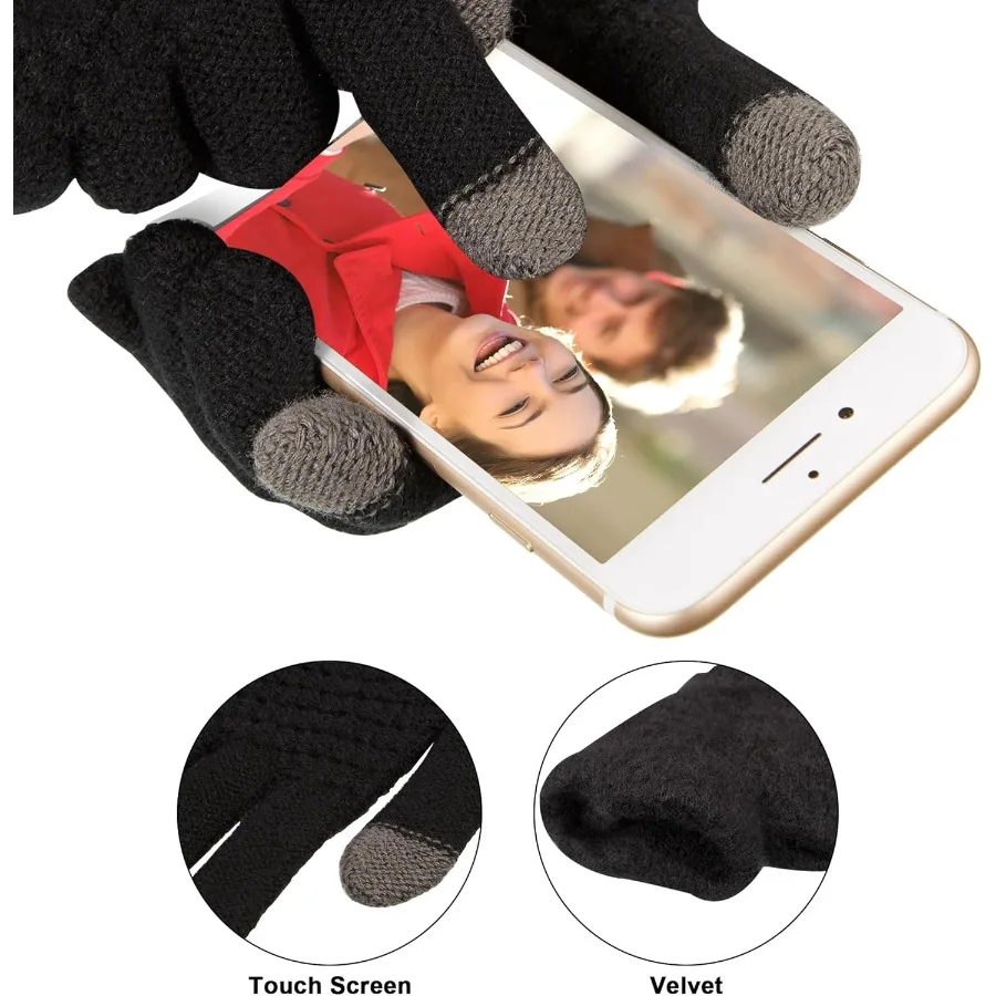 Set di guanti sciarpa per cappello invernale da 5 pezzi con fodera in pile per la stagione fredda: guanti caldi per touch screen e paraorecchie per cappello a cuffia lavorato a maglia