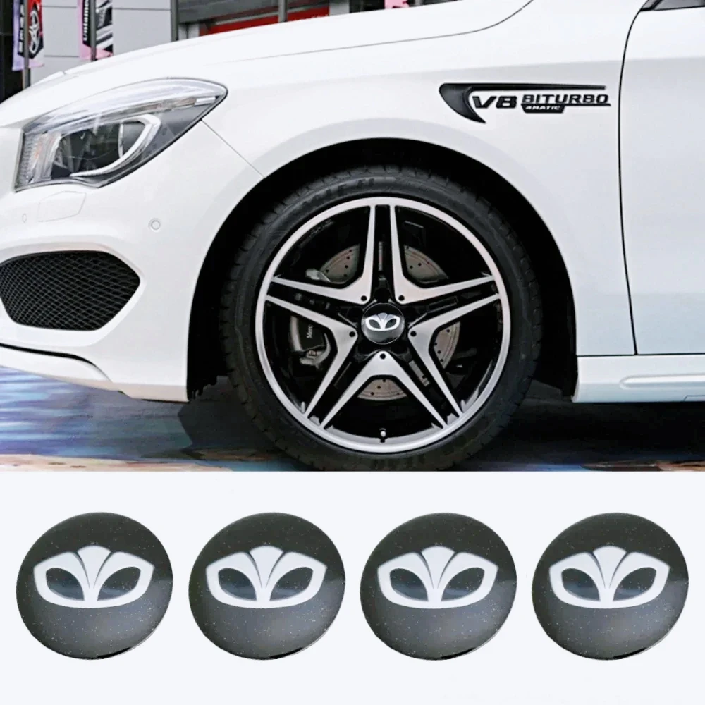4pcs Daewoo Logo Emblem 56MM Car Stickers Car Wheel Center Caps Wheels Hub Cap Rim Hubcaps Dust Cover Badge Replace Accessories
