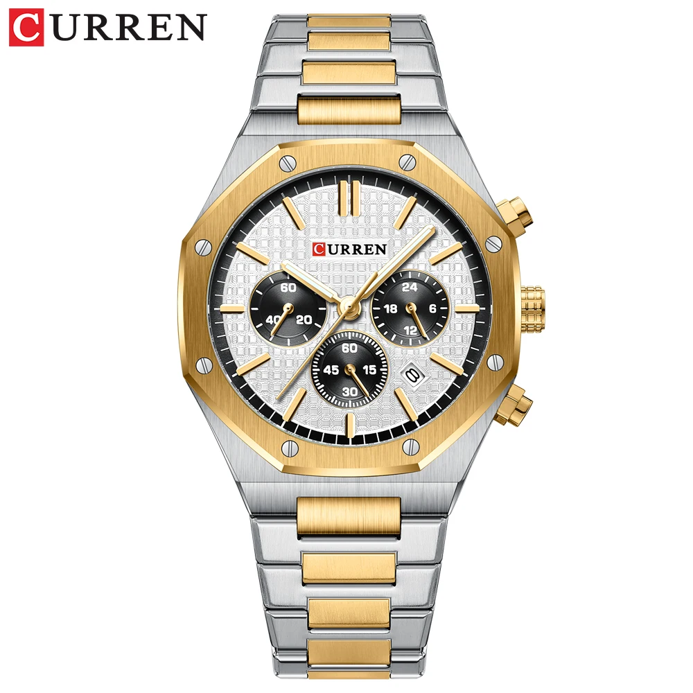 CURREN Temperament Men Luxury Fashion Design Gold Men Watches Multifunction Luminous Quartz Male WristWatch Relogio Masculino