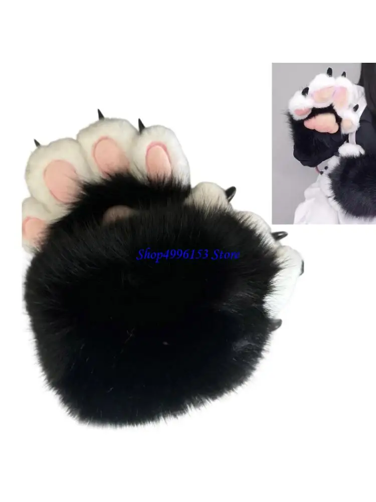 

Q0KE Wolf Paws Gloves Cats Paws Gloves with Claw Animal Paws Mittens Cosplay Halloween Fancy Party Costume Accessories