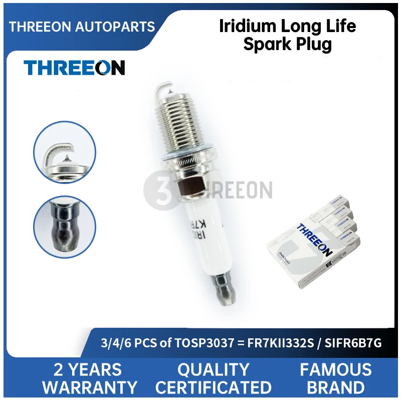 

3/4/6PCs THREEON Iridium Spark Plug For Haval 1.5T CADILLAC ELR 1.4 CHEVROLET Aveo Cruze MITSUBISHI Pajero 3707100WEC01 TOSP3037