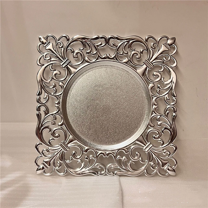 12 Pcs Square Steel Gold Dining Plate Dessert Plate Tray Snack Kitchen Plate Western Steak Kitchen Plate Charger Plate