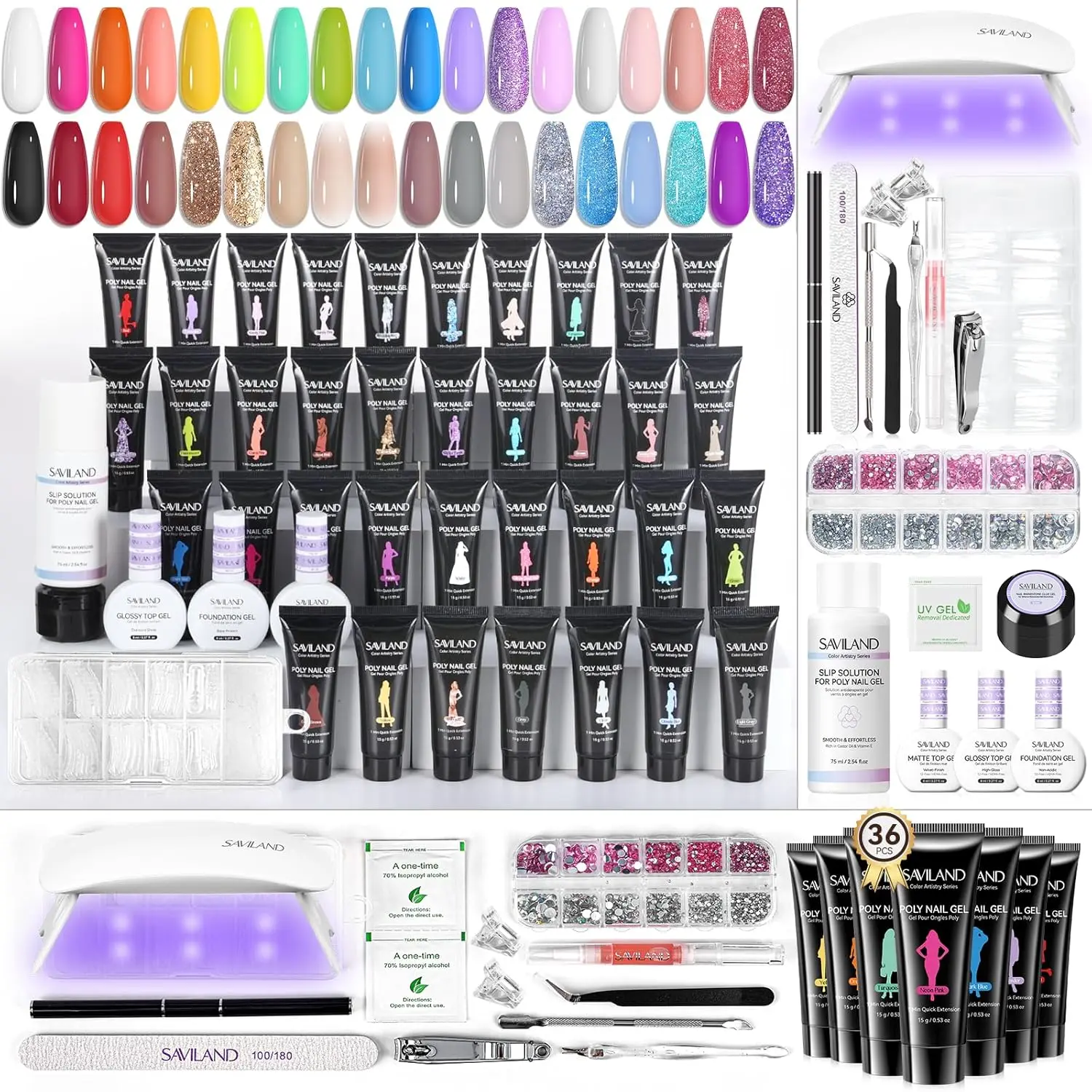 

36-Color Poly Gel Nail Kit with UV Lamp for Home DIY Manicure, Starter Set Includes Slip Solution and Tools