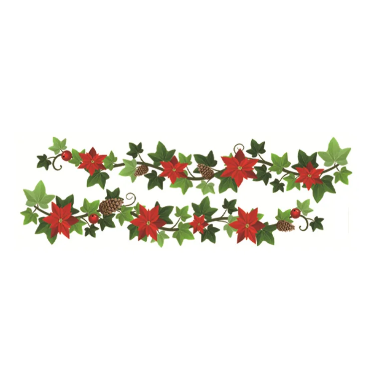 Weihnachtsblumen-Ranke Tannenzapfen Wandaufkleber Wohnzimmer Hintergrund Dekor Wandbild Neujahrsdekoration Selbstklebende Türkopf-Dekorationen – Detail 7
