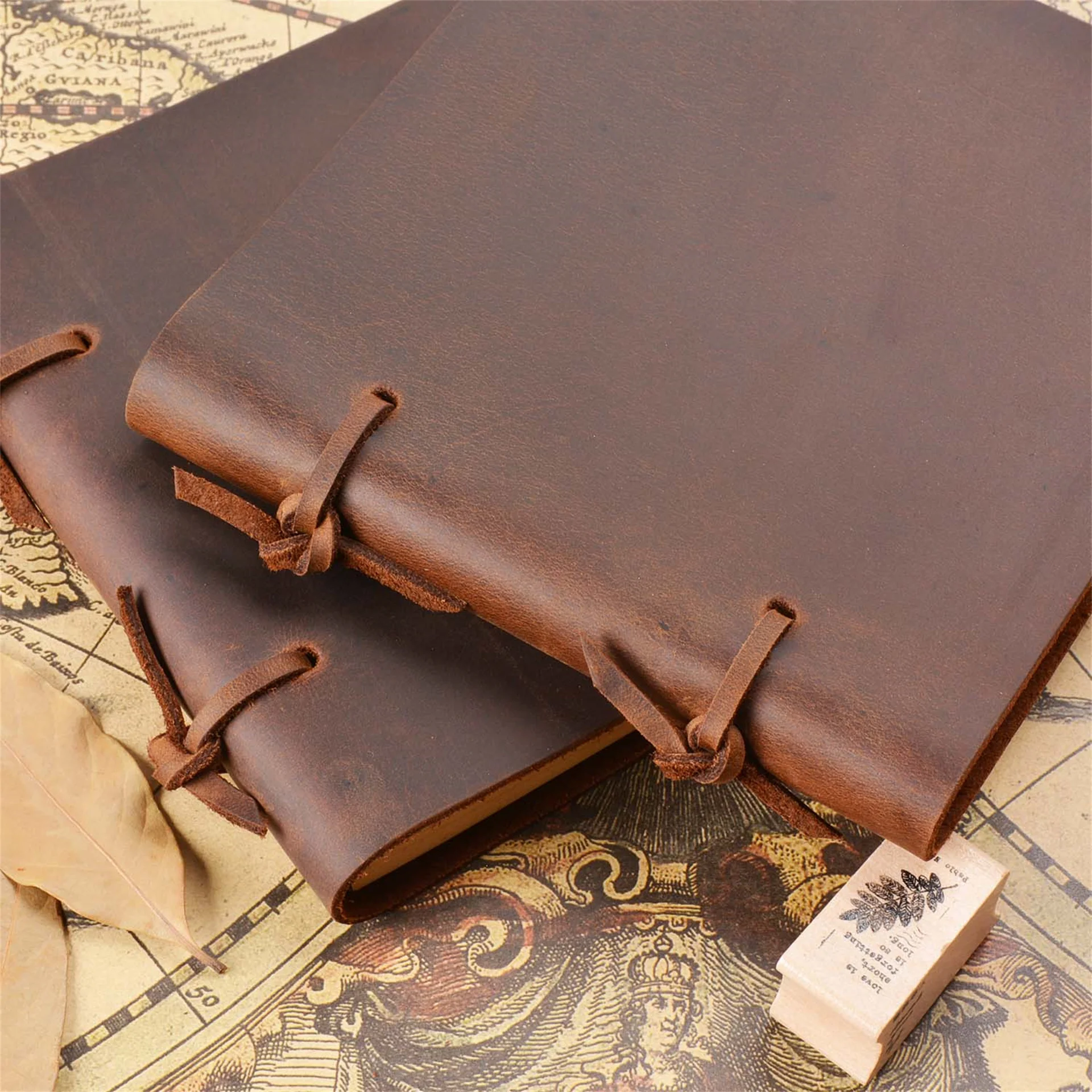 AIGUONIU Handmade Rustic Genuine Leather Notebook Craft paper Crazy Horse Leather Diary Journals Vintage Memo Notepad Wholesale