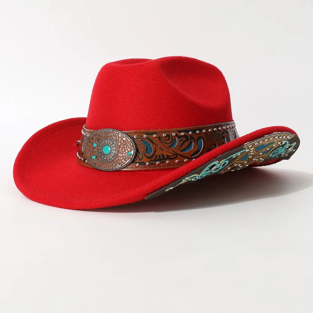 Turquoise Decor Western Cowboy Hat Embossed Band Vintage Cowgirl Hat Retro American Style Party Festival Hat For Women Man