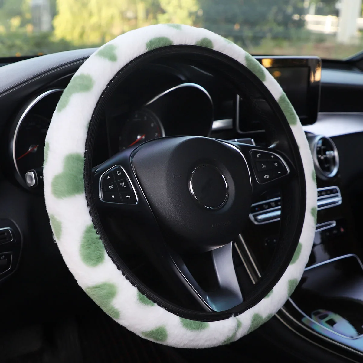 Winterwarme, handliebende, bedruckte, randlose Auto-Lenkradabdeckung für 14,5–15 Zoll Fahrzeuge – Autozubehör für Frauen – Detail 10