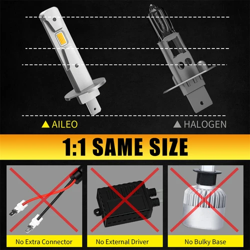 Imagen 2 del producto AILEO-Lámpara LED antiniebla para coche, Bombilla de 200W, 10000LM, H1, 3000K, H3, diseño inalámbrico, Chip CSP 7035, amarillo, ámbar, Plug & Play, 2 piezas