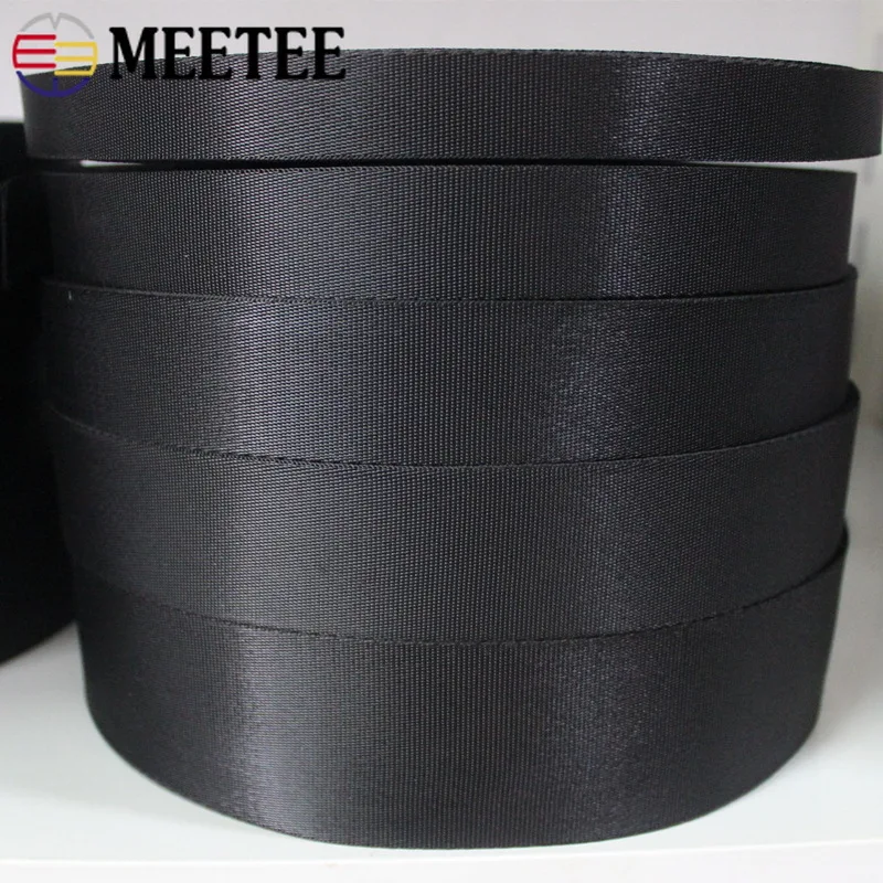 Meetee 4M 10-100mm Black Nylon Webbing Tape Backpack Strap Pet Collar Safety Belt Ribbon Band DIY Bag Clothing Sewing Accessory