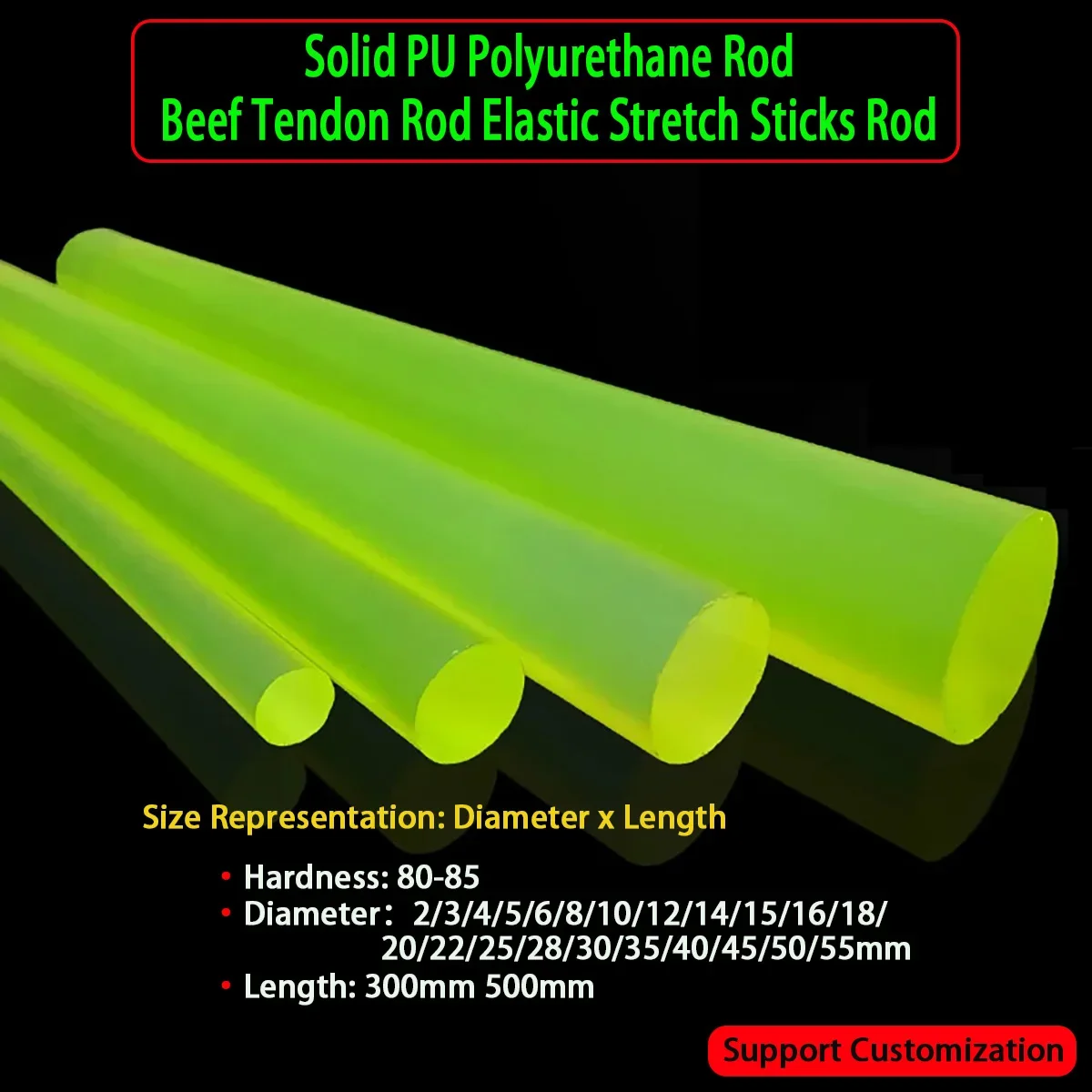 Solid PU Polyurethane Rod  Beef Tendon Plate Elastic Stretch Sticks Plastic Rod Diameter 2/3/4/5/6/8/10 - 55mm Length 300/500mm