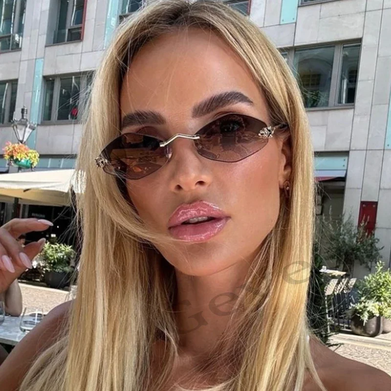 

Fashion Small Polygonal Sunglasses for Women Luxury Brand Rmless Brown Rhombus Sun Glasses Woman Vintage Metal Shades Eyewear