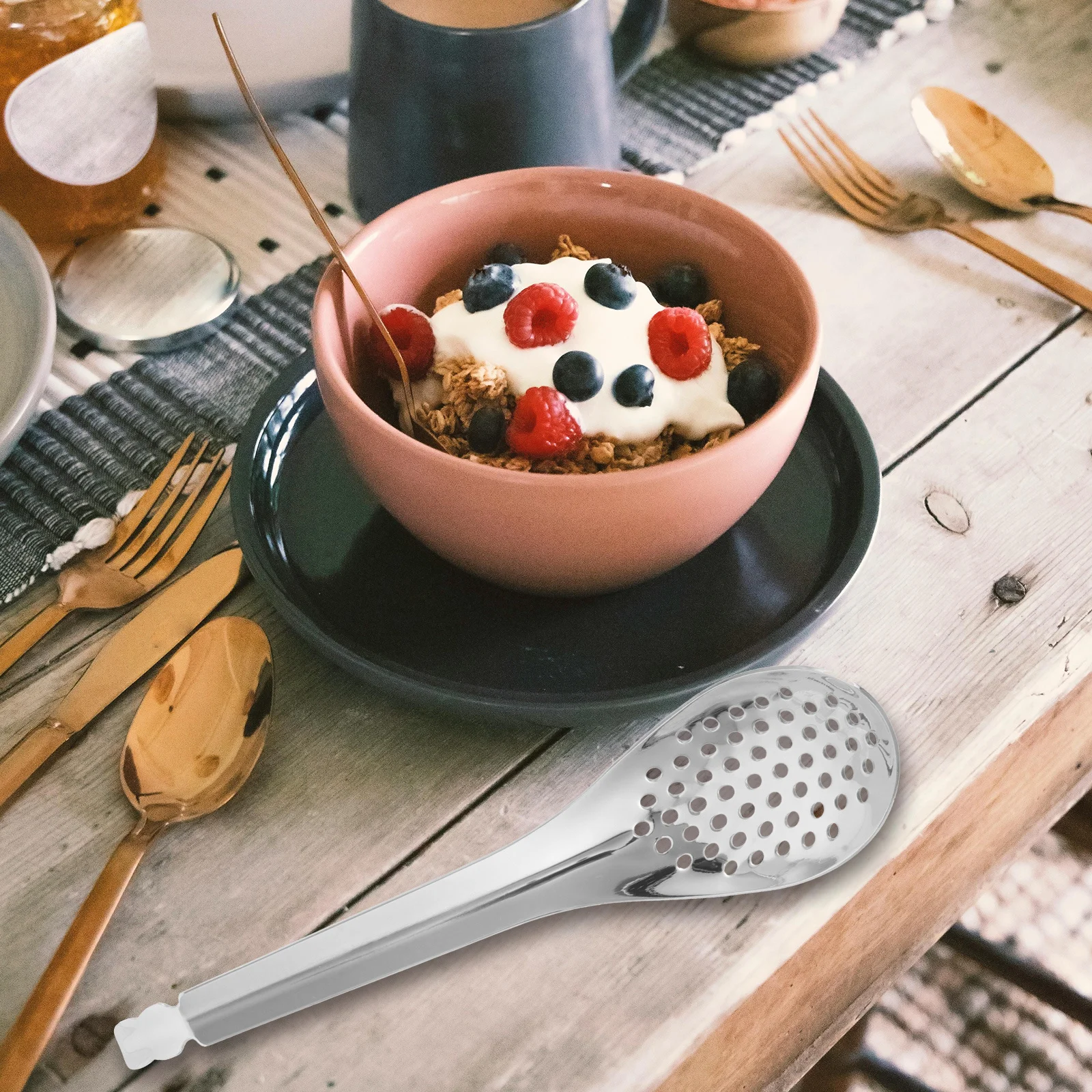 

4Pcs Stainless Steel Cooking Spoons Set Slotted Skimmer Soup Strainer Caviar Utensils for Kitchen Outdoor Serving