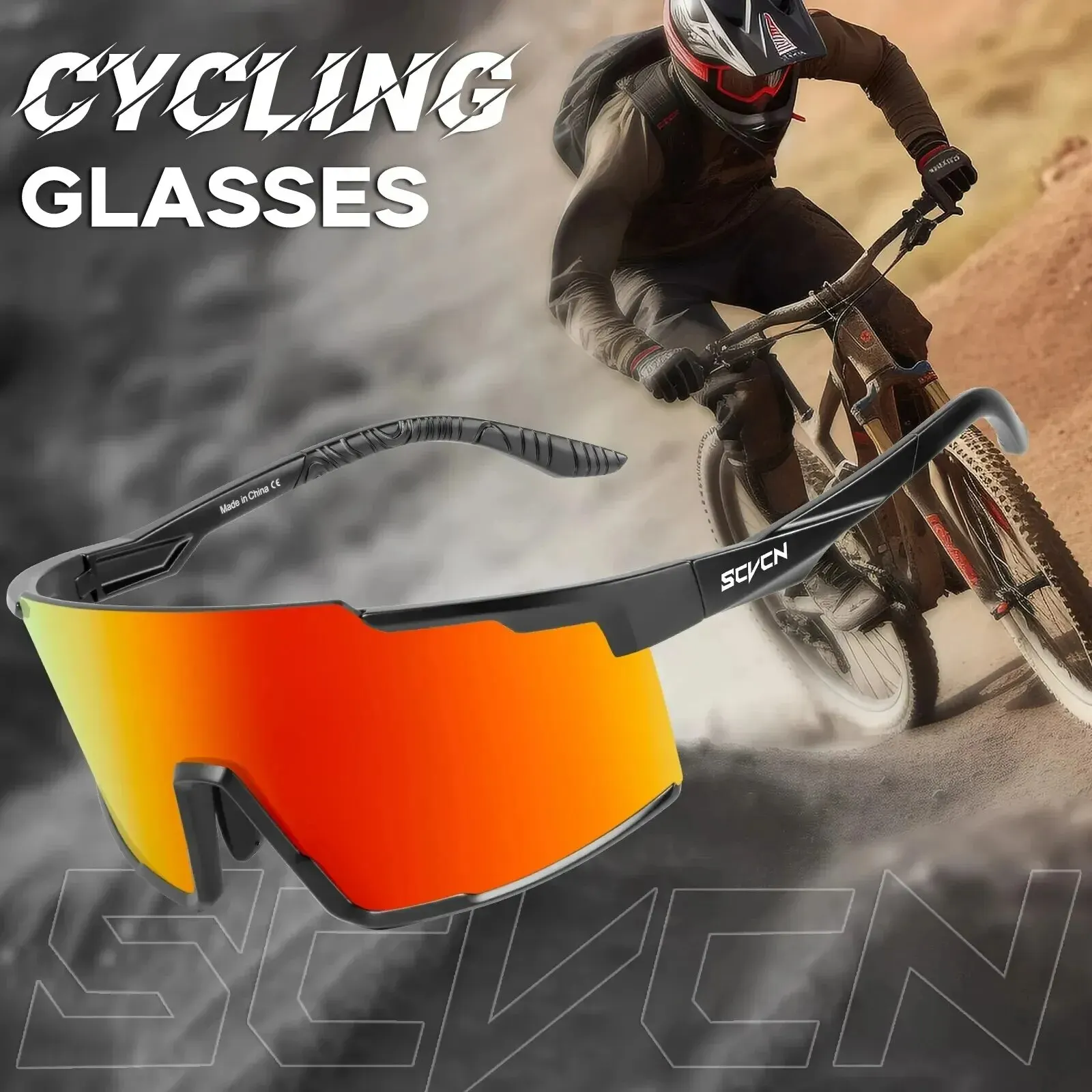 SCVCN UV400 Sport Eyewear Mountain Bike Sport Cycling Glasses Outdoor Cycling Goggles Men Cycling Sunglasses MTB Sunglasses