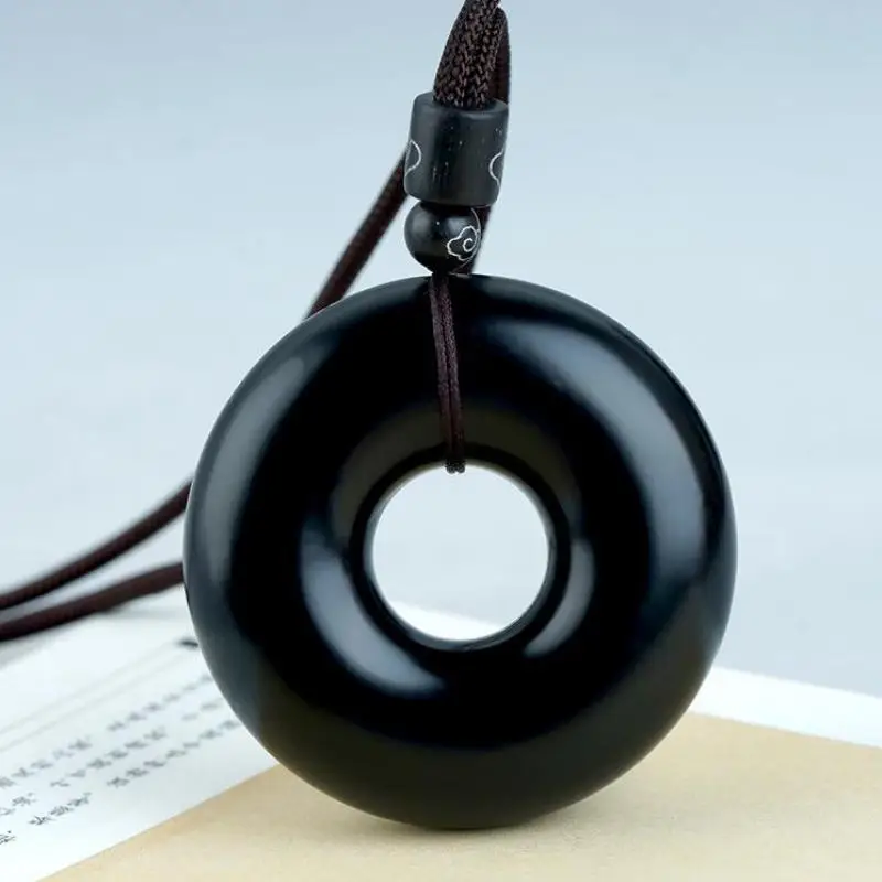 Natural Black Jade Necklace Men Women Healing Gemstone Fine Jewelry Genuine Hetian Jades Nephrite Donut Pendant Necklaces