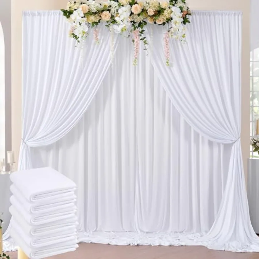 

30 Feet x 10 Feet Wrinkle Free White Backdrop Curtain for Parties Polyester Photo Backdrop Drapes 6 Panels 5x10ft Curtains for