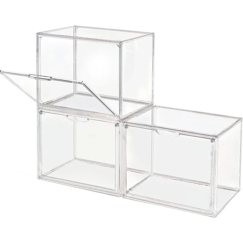 

Clear Stackable Plastic Storage Bins with Magnetic Lid, Dustproof Book & Cosmetic Display Cases, Large Figures Collectibles