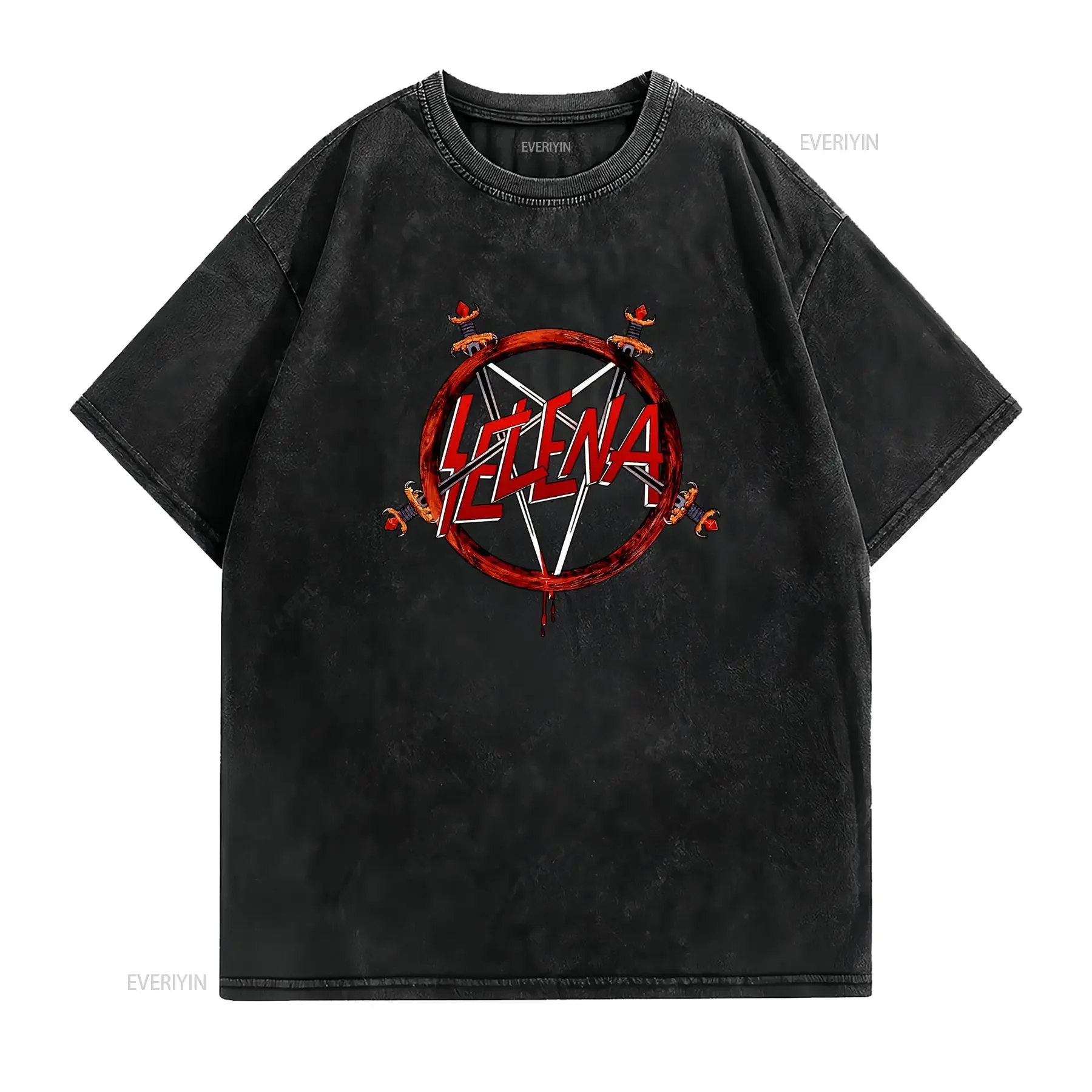 Gothic Heavy Metal Selena Pentagram Sword Print Cool Casual T Shirt vintage Washed designer clothes Comfortable fashion homme