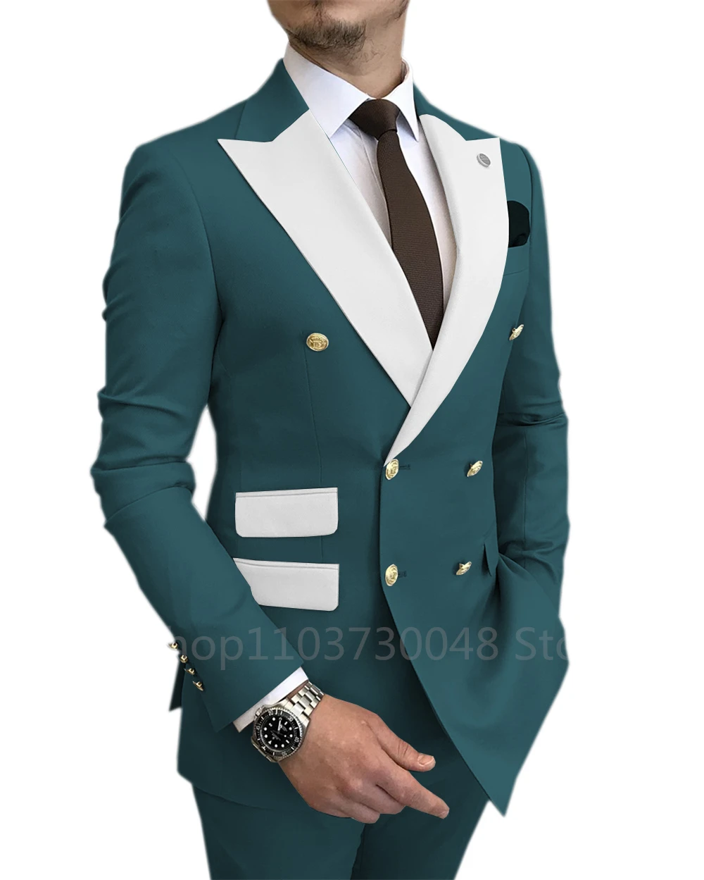 New Design Slim Fit 2 Piece Wedding Men Suits Solid Groom Tuxedos Formal Suits for Prom Party Best Man Peak Lapel Blazer Pants