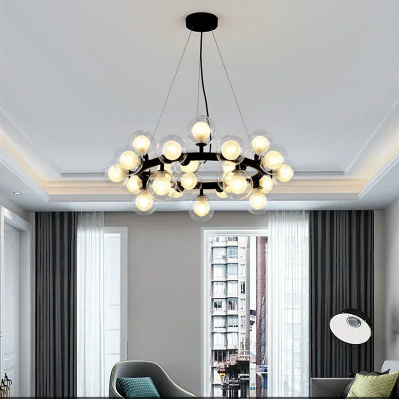Nordic Bubble Glass Chandelier LED Hanging Light G9 Bulb Bedroom Living Room Dining Room Ceiling Lamp Fixture 110V 220V Lighting