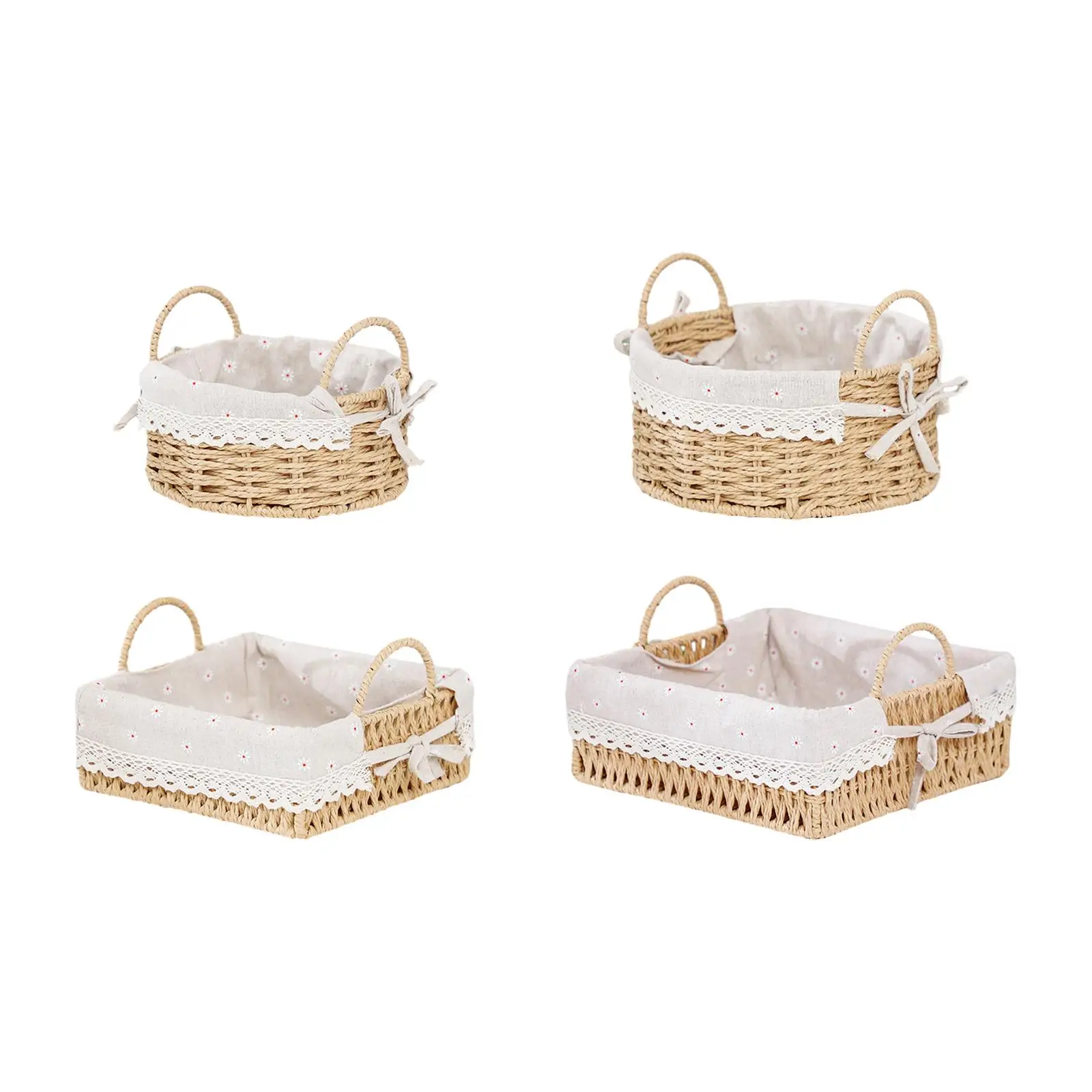 Handmade Storage Basket Multipurpose Desktop Sundries Organizer Serving Basket for Snack Parties Bread Breakfast Bedroom