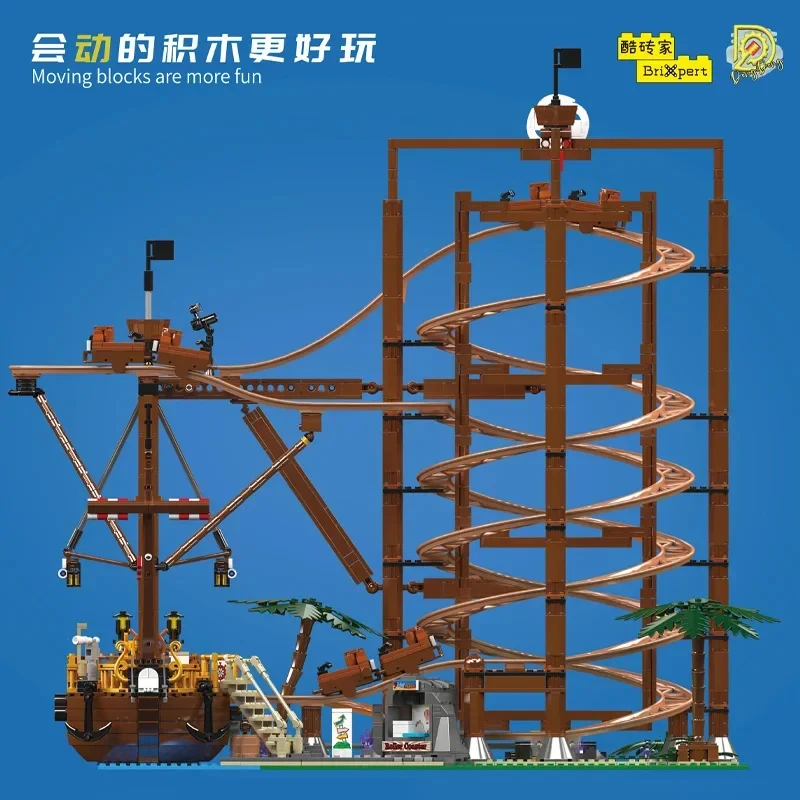 Mould King Large Amusement Park Series11013Double Helix Roller Coaster Highly Difficult Assembling Building Block Toy