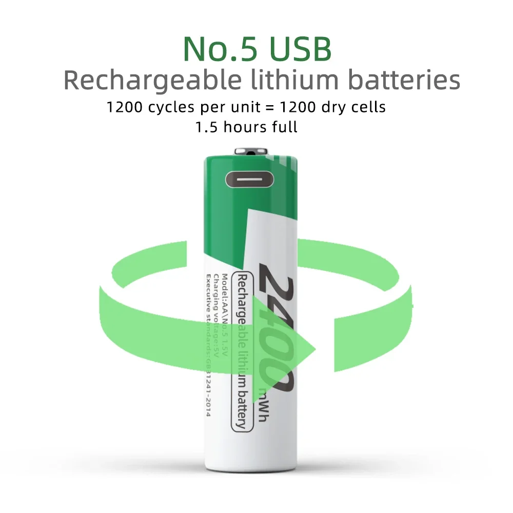 2024 New Generation 2400Mah NO.5 USB Rechargeable Battery, Suitable For Charging Apple Huawei Xiaomi Phones