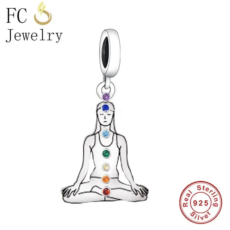 FC Jewelry Fit Original Pan Charms Bracelet 925 Sterling Silver Yoga Girl 7 Color Chakra Bead For Making Women Berloque 2022 New