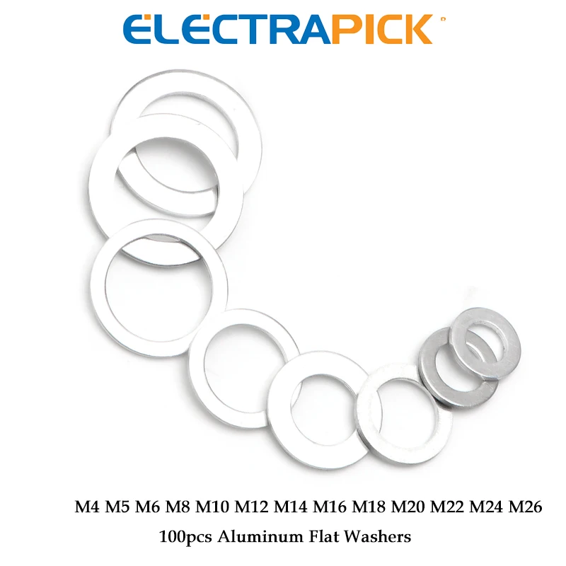 

ELECTRAPICK 20/100pcs Aluminum Flat Gasket Rings Washer Flat Screw Sealing Ring M4 M5 M6 M8 M10 M12 M14 M16 M18 M20 M22 M24 M26