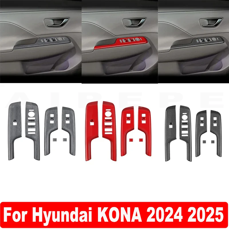 

LHD для Hyundai KONA 2024 2025 ABS углеволоконный Автомобильный Дверной подлокотник панель окно подъемник кнопка переключения крышка отделка Аксессуары