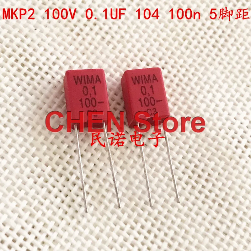 10 pces/20 pces alemanha wima mkp2 104/100v p5mm capacitor de áudio vermelho brandnew MKP-2 100v 0.1uf 100v104 100nf mkp 0.1uf/100v