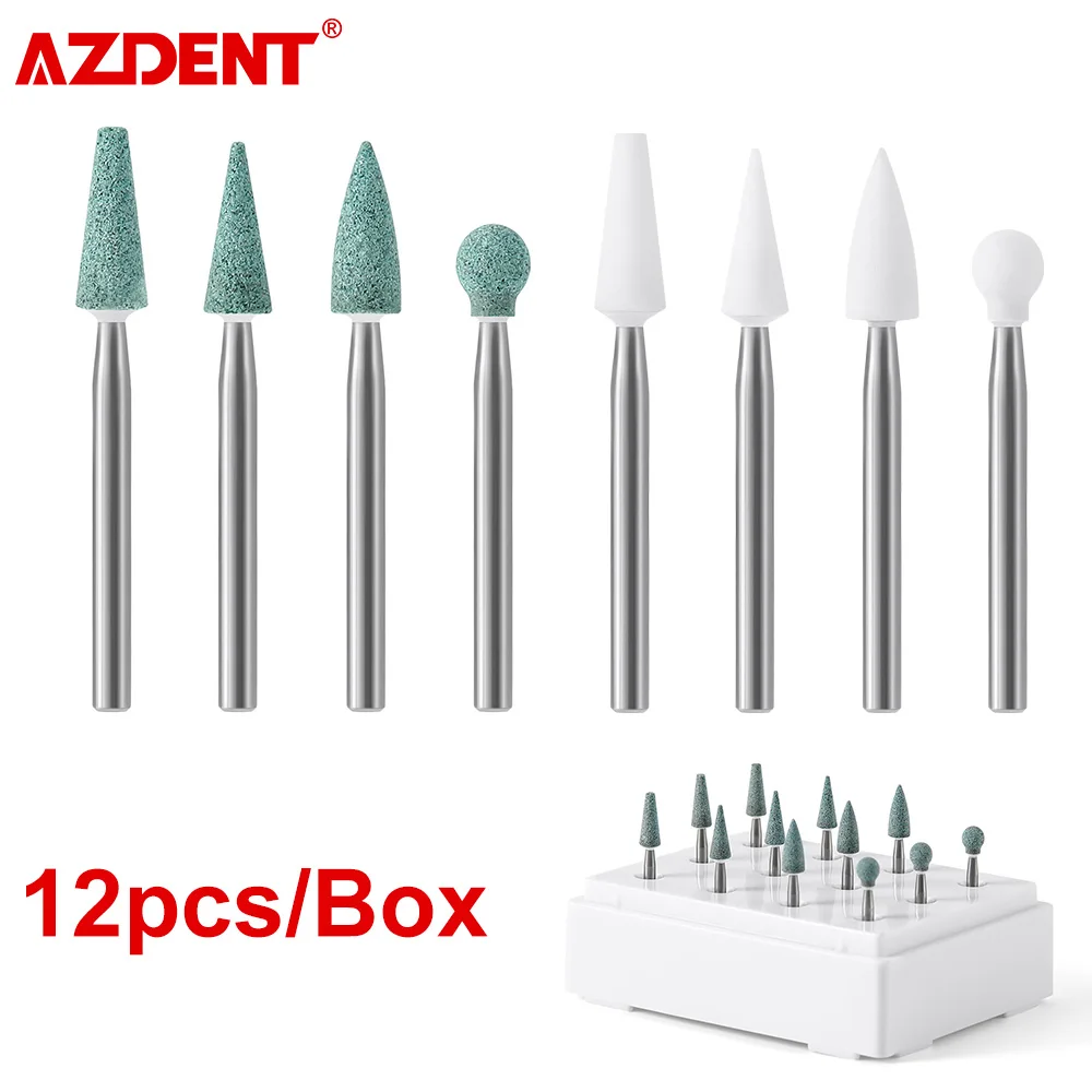 12pcs/Box AZDENT Dental Polishing Green Stones FG Burs Coarse Aluminum Oxide Abrasive Bur Grip 1.6mm Autoclavable