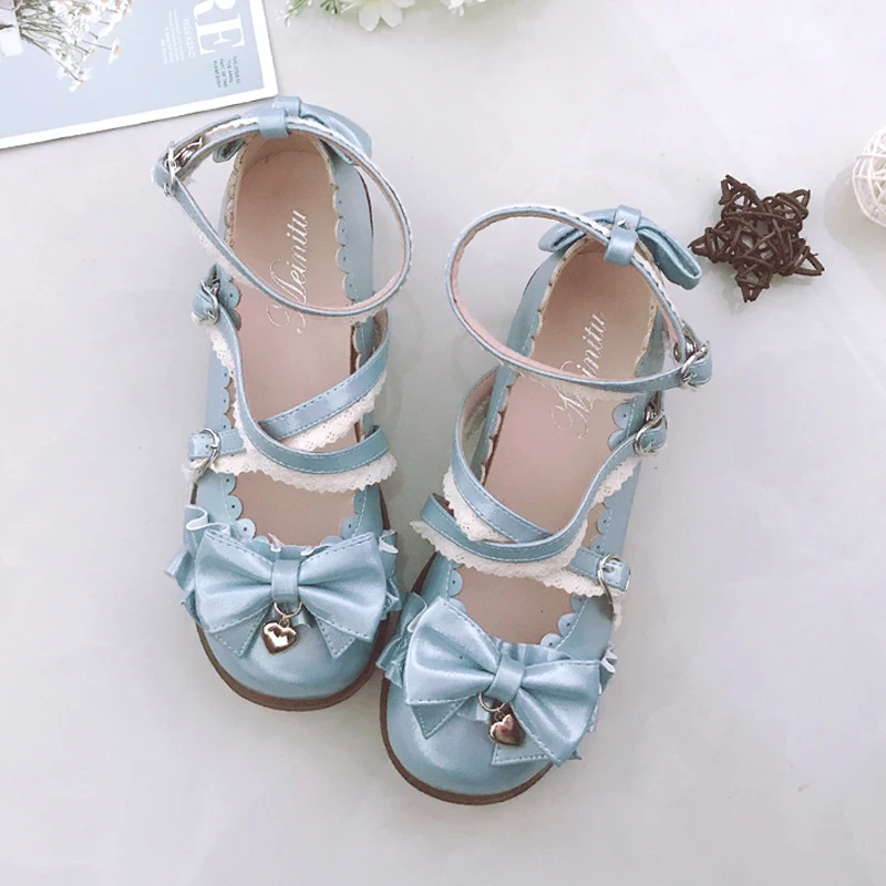 Scarpe lolita dolce tè del partito della principessa kawaii kawaii scarpe dell\'annata del merletto di bowknot testa rotonda tacco basso scarpe da