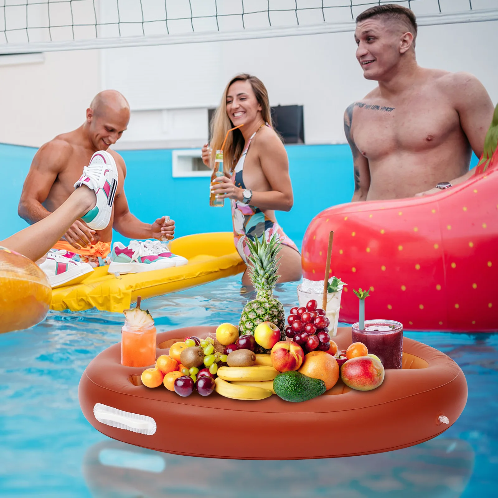 Inflatable Floating Pool Bar Tray with 9 Cup Holders Snack Storage, 2 Colors for Pool Beach Party view 3
