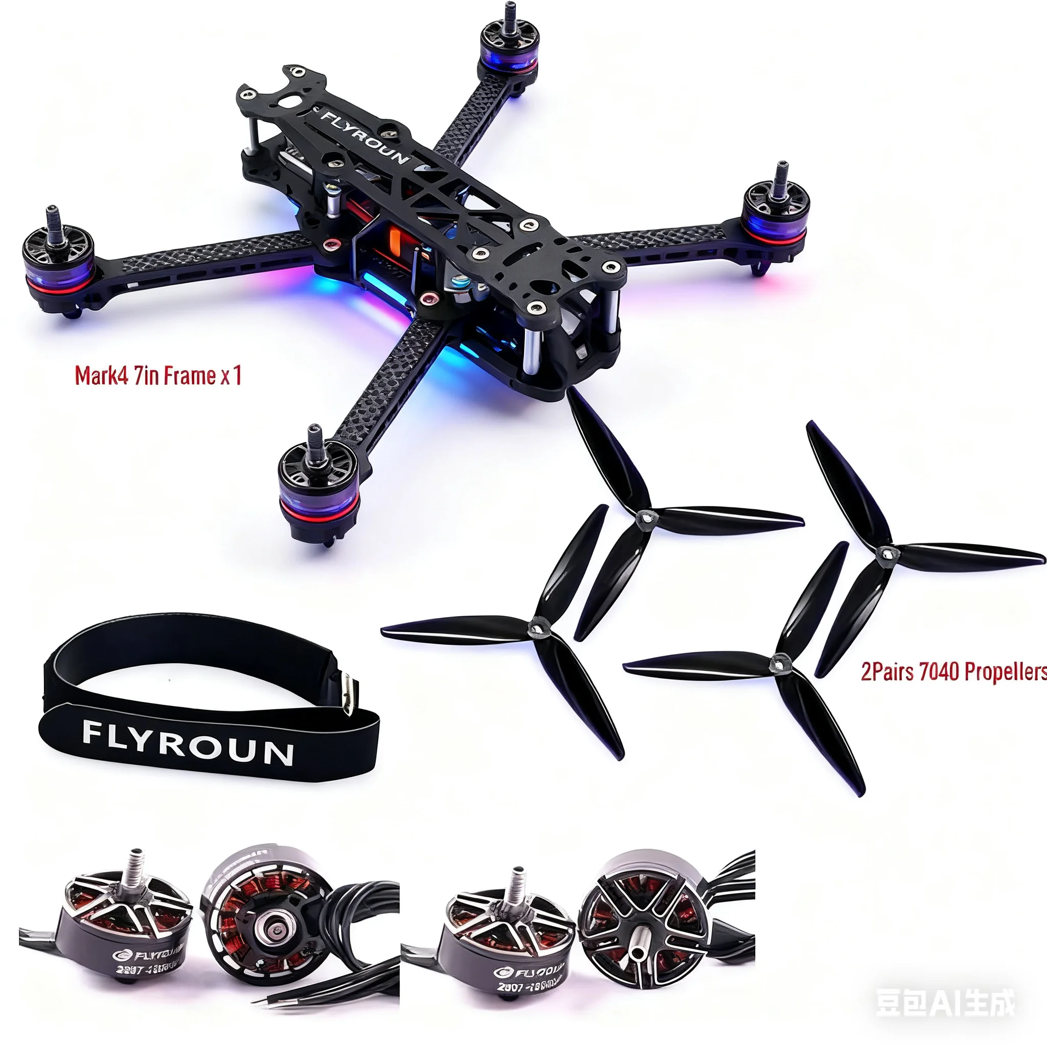 Zestaw ramy drona FPV MARK4 o długości 7 cali, zasięg daleki, rozstaw osi 295 mm, ramię o grubości 5 mm, rama z włókna węglowego, silnik bezszczotkowy A2807 1300KV