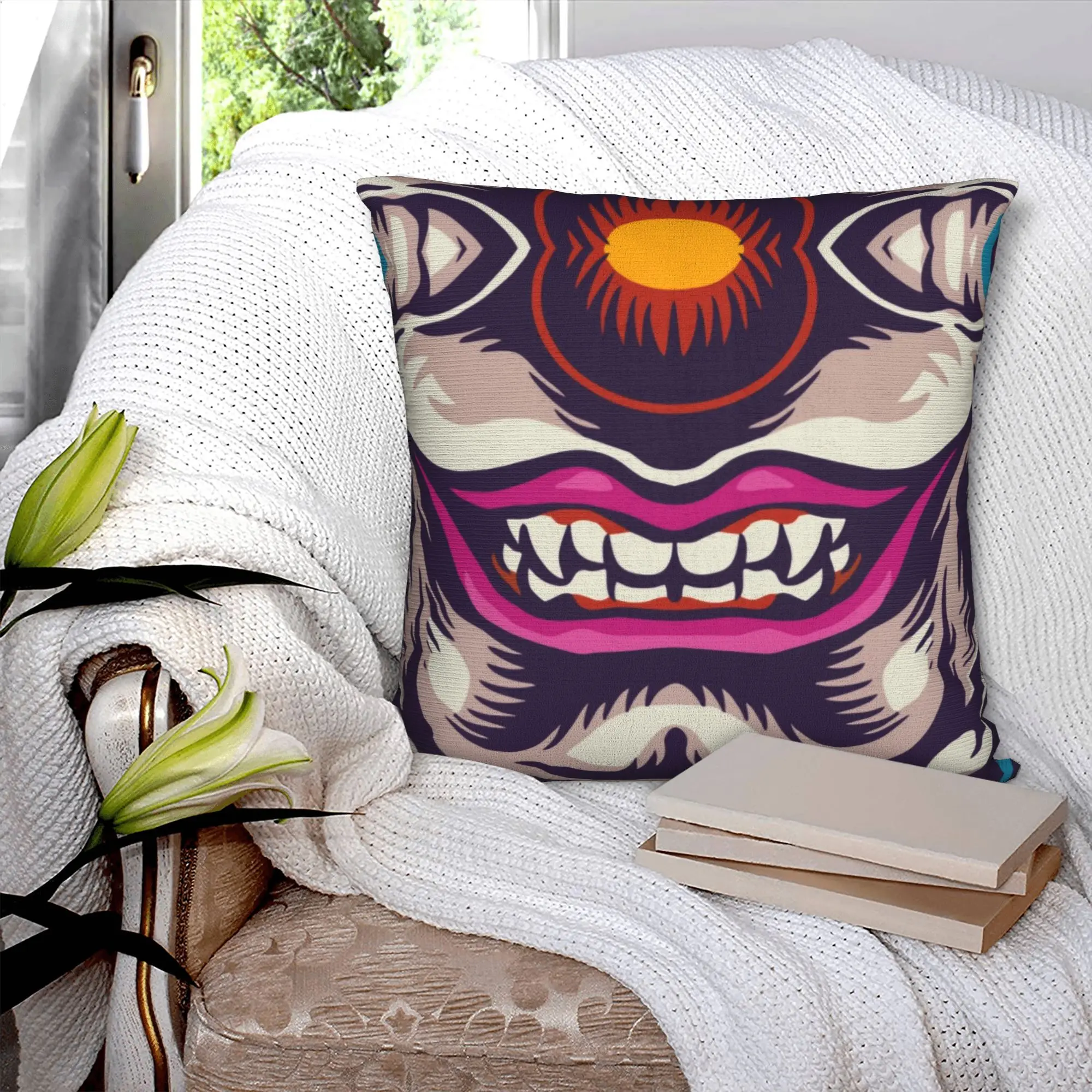 Modern Evil Clown Scary Skull Joker Sofa Cushion Cover Velvet Halloween Party Grimace Pillow Case Home Decor