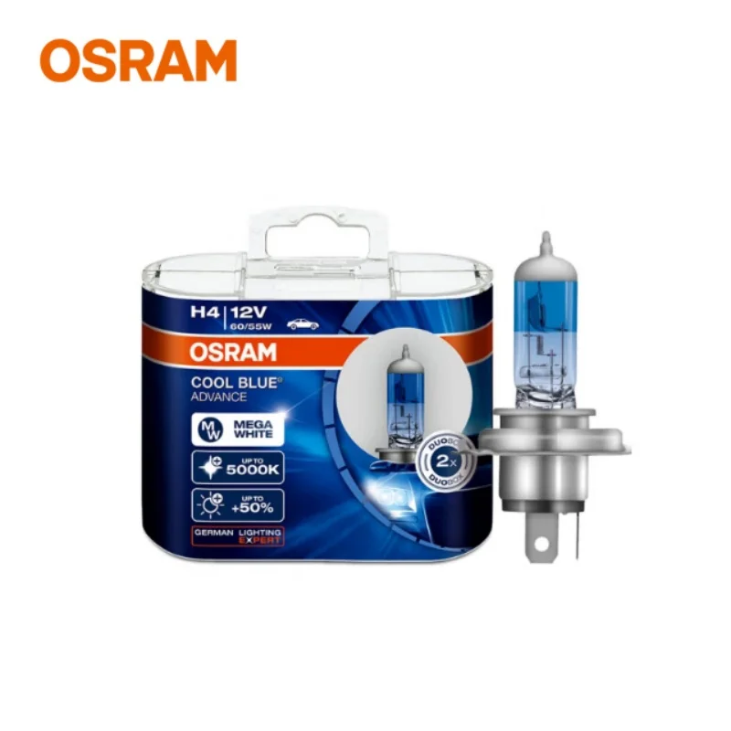 Lâmpadas Halógenas para Carro OSRAM Cool Blue Advance H4 H7 H9 H11 12V 5000K Branco Puro H3 HB3 HB4 (2 PEÇAS)