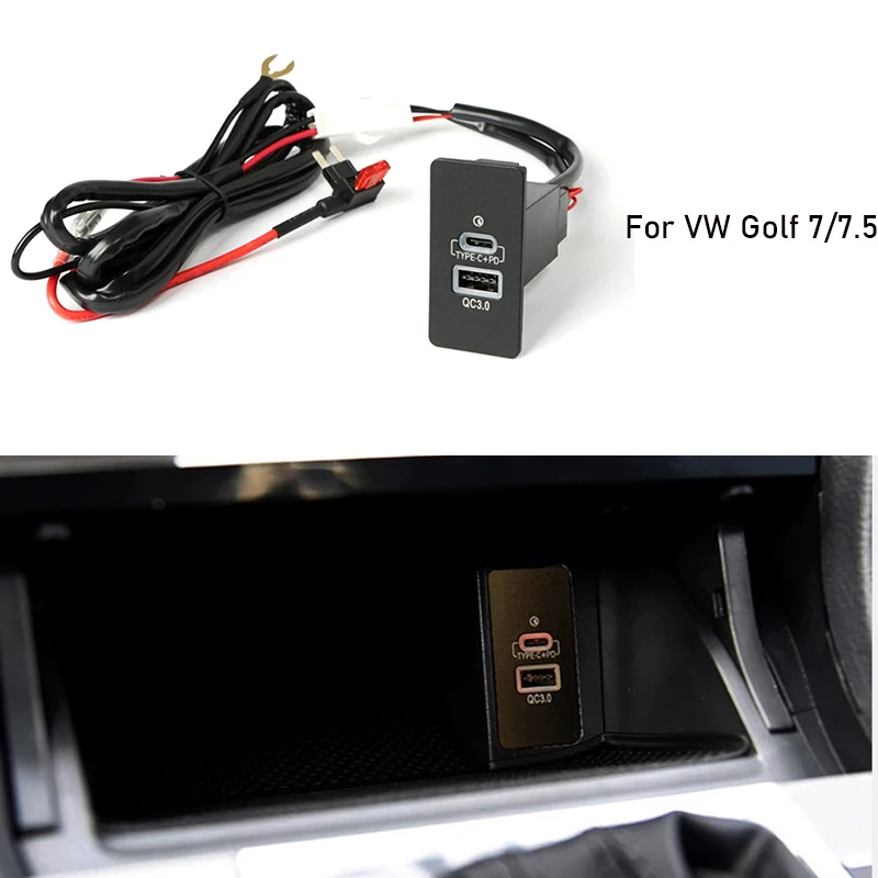 1PCDual USB QC 3,0 Typ C Schnell Auto Ladegerät Interface Buchse Auto Telefon Schnelle Lade Adapter Taste Für Volkswagen Golf 7/7,5