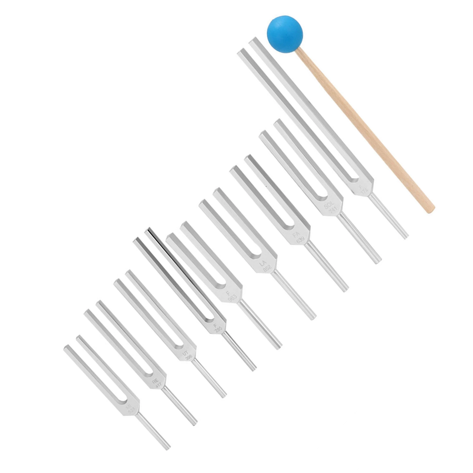 9pcs/set 174/ 285/ 396/ 417/ 528/ 639/ 741/ 852/ 963HZ Tuning Fork Sound Healing Tool Set Tuning Fork Hammer