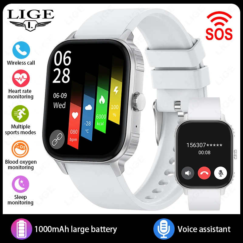 LIGE Smart Watch with 1000mAh Battery and Full Touch Screen