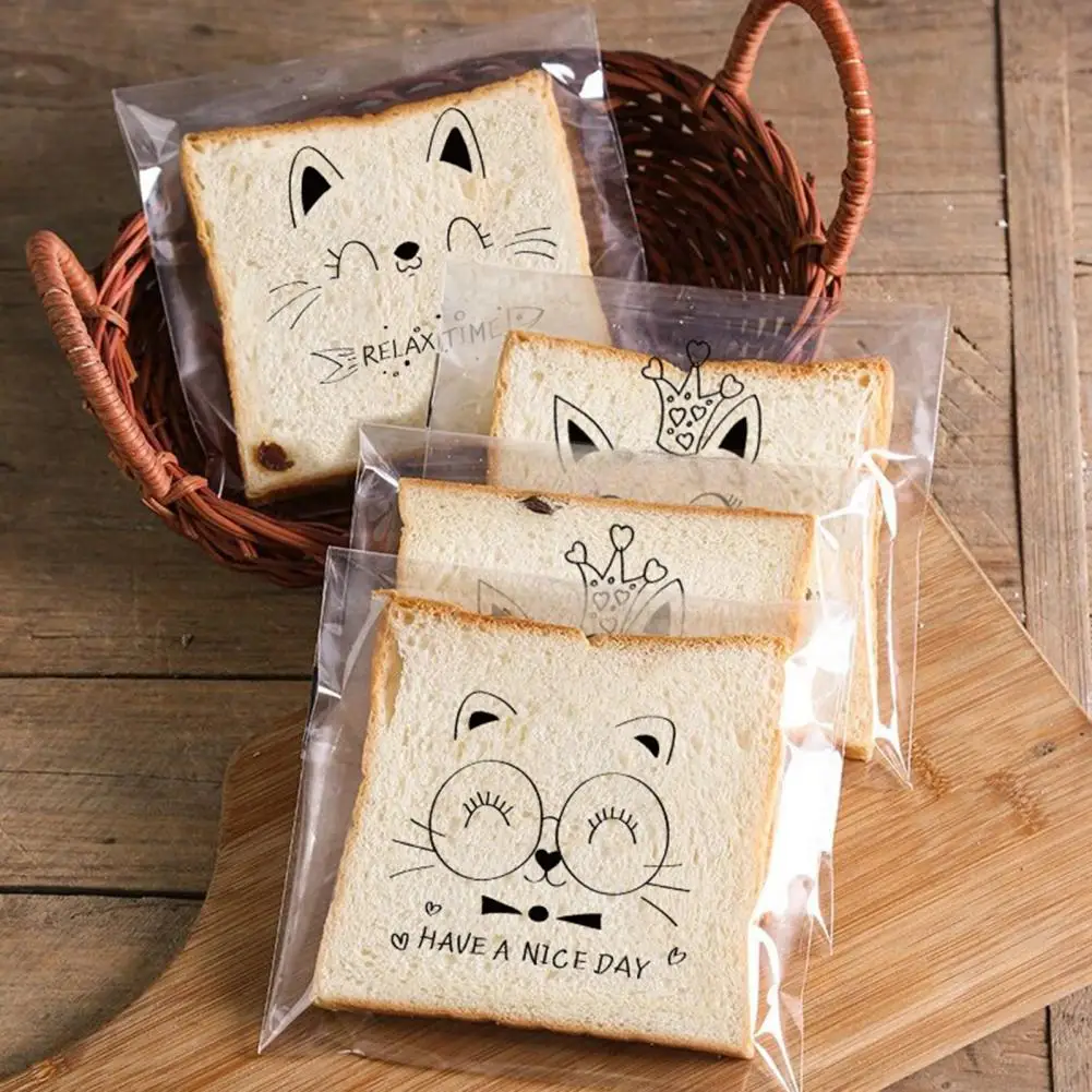 100 Pcs Useful Toast Bags Easy to Use Cute Cartoon Pattern Food Grade Food Wrapping Dry Waterproof Wax Paper