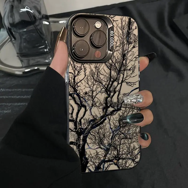 

Sketch Black Tree Branches Phone Case for Oppo Reno12 Reno11 Reno10 Reno8 Reno7 Reno6 Reno5 Z F T Pro Plus 5G Matte Back Cover