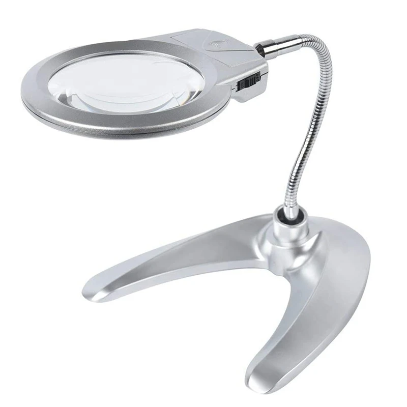 Desktop Magnifier Illuminated Tabletop 5X Magnifying Glass With 2 Leds Clip Magnifier With Light For Reading