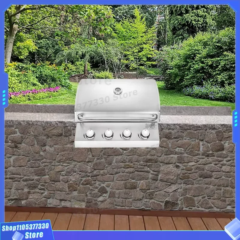 Stainless Steel Modular Outdoor Kitchen Equipment Embedded Gas Grill Station With Storage Locker For Patio BBQ Cooking Area